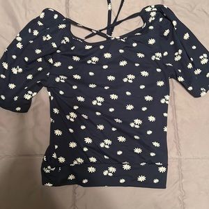open back floral fitted tee